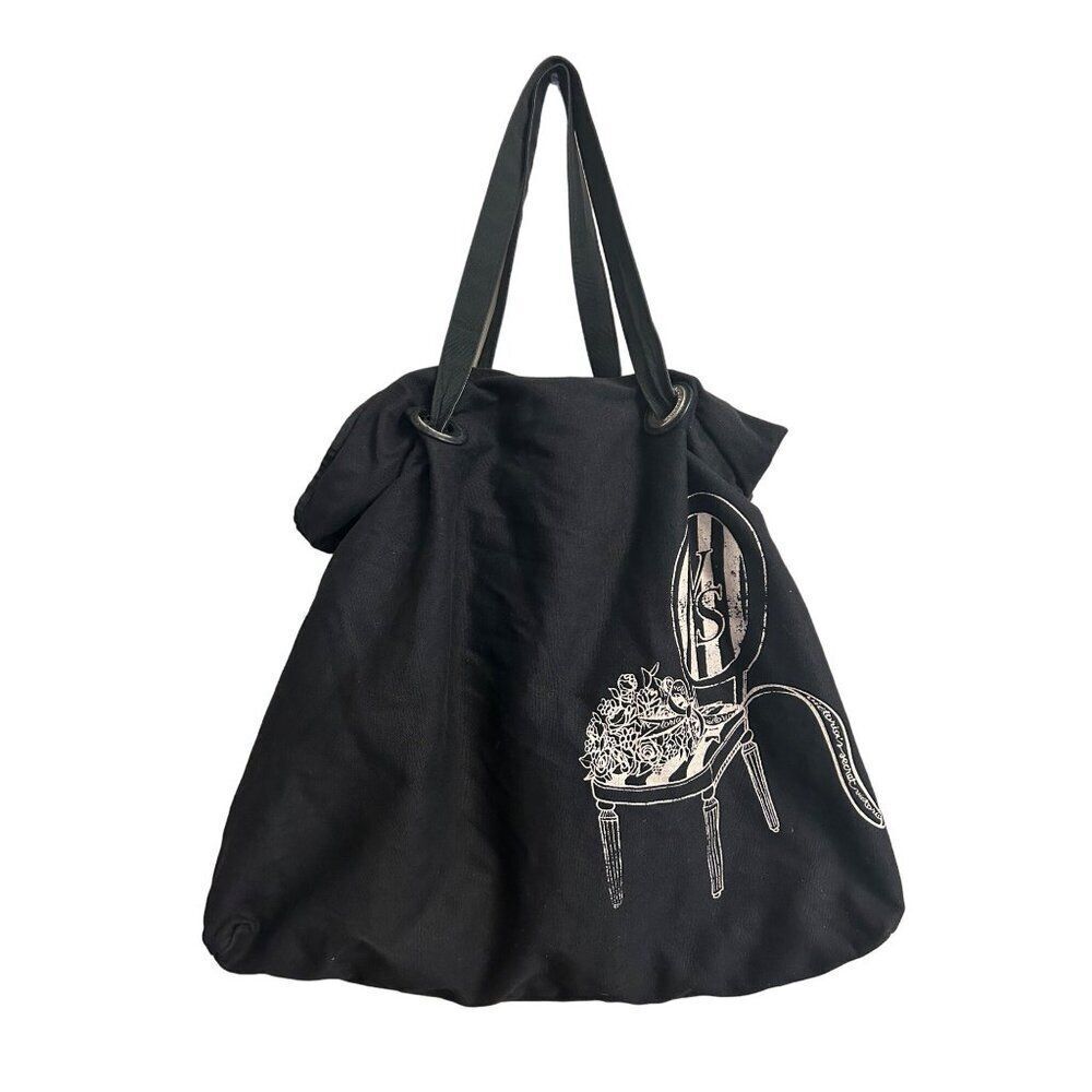 Victorias Secret Black Canvas Tote Bag Chair Print 16x17 Inch